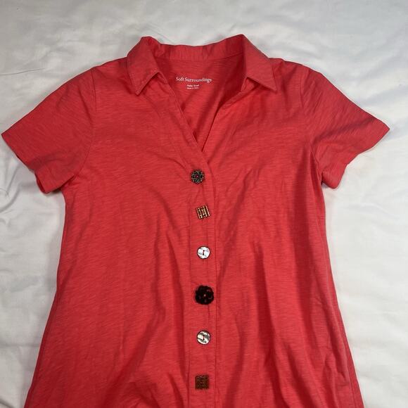 Soft Surroundings Danielle Dress Size Small Petite Coral Orange Mixed Buttons - Picture 3 of 13